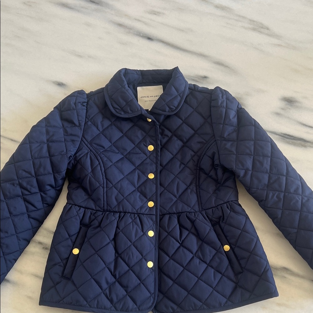 Janie and Jack Quilted Navy Peplum Puffer Jacket (girls 7 to 8)